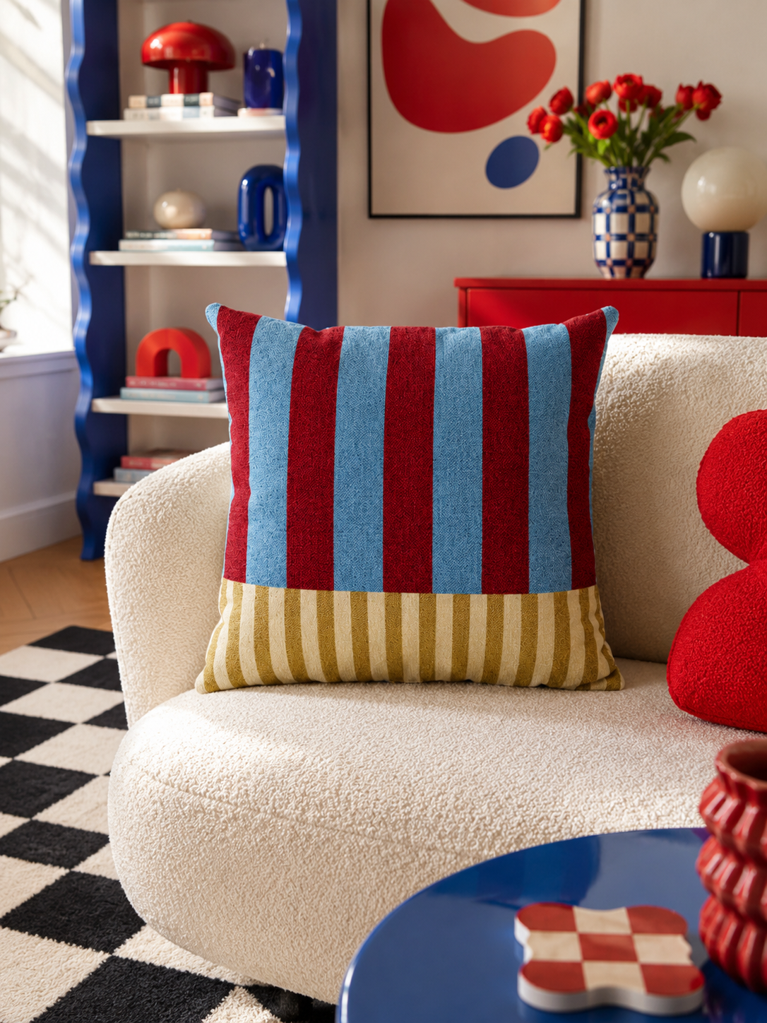 Color-Block Check Throw Pillow