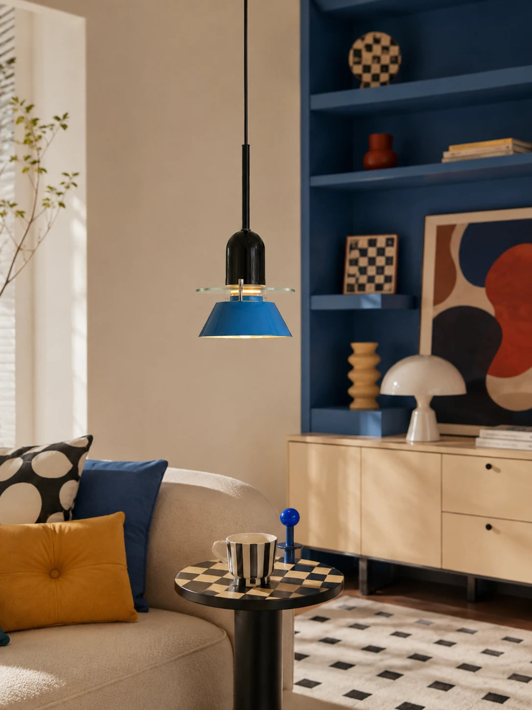 Blue Cone Glass Disc Pendant Light