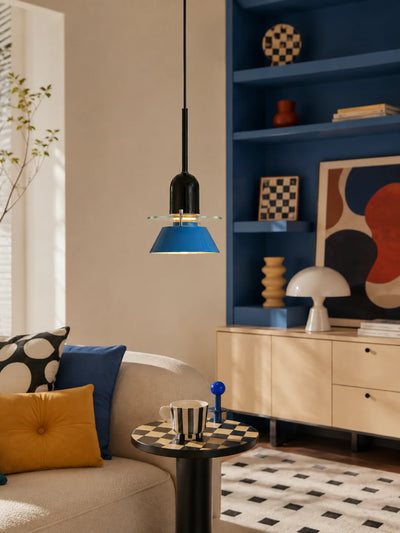 Blue Cone Glass Disc Pendant Light