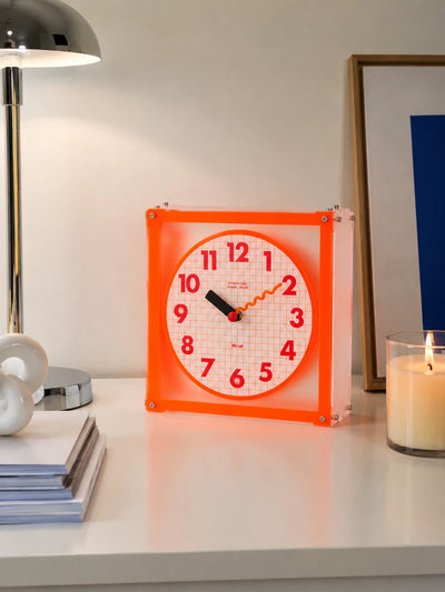 Orange Grid Dual-Sided Corner Clock