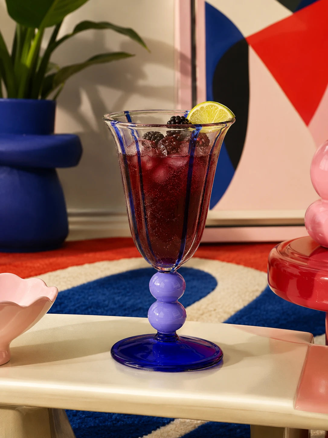 Retro Striped Glass Goblet