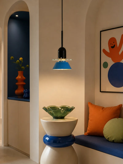 Blue Cone Glass Disc Pendant Light
