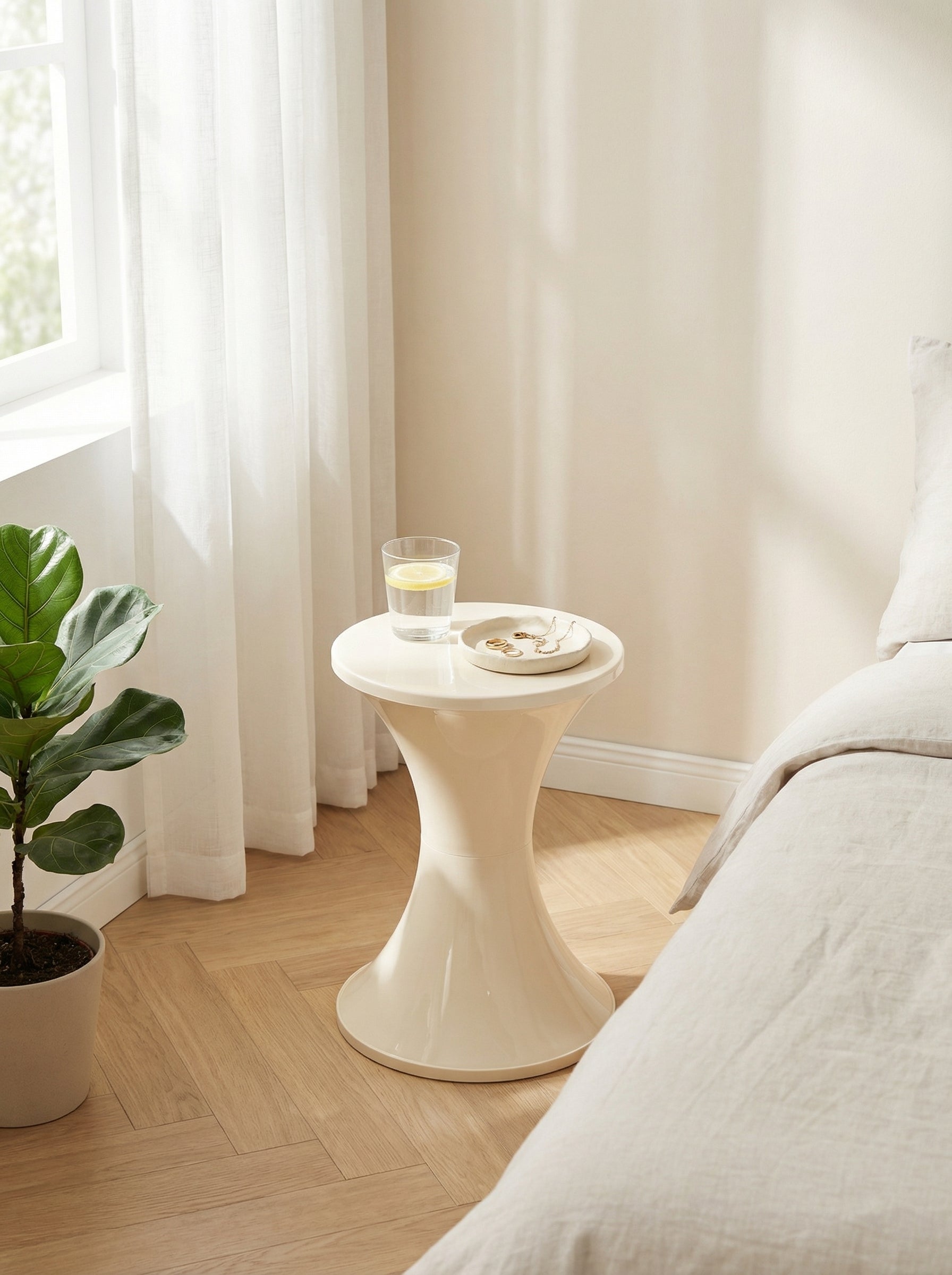 Hourglass Storage Ottoman Stool – Modern Sculptural Seating