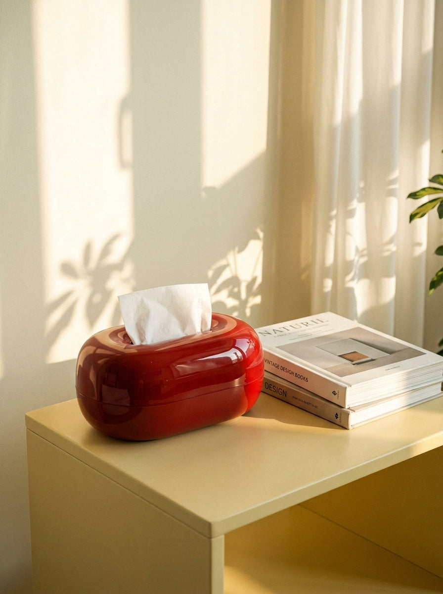 Glossy Red Sculptural Tissue Box – Modern Retro Decor