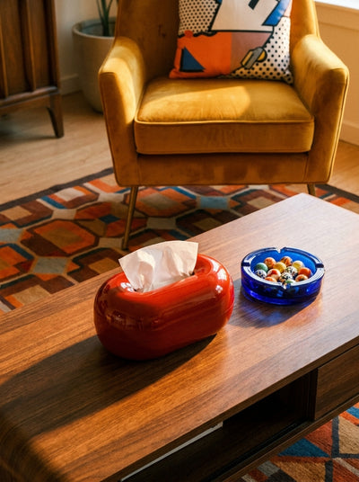 Glossy Red Sculptural Tissue Box – Modern Retro Decor