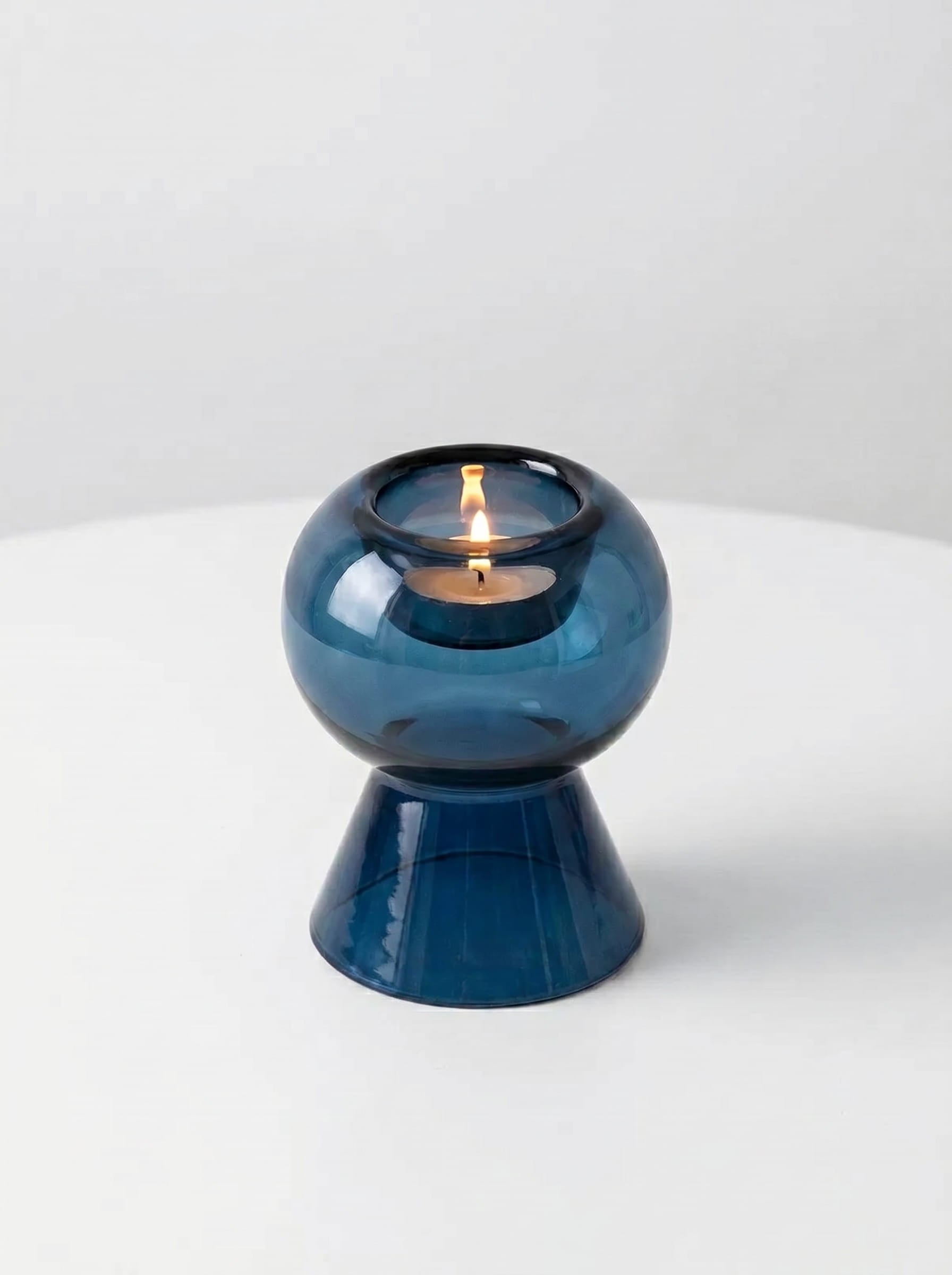 Blue Glass Candle Holder – Reversible Sculptural Vase