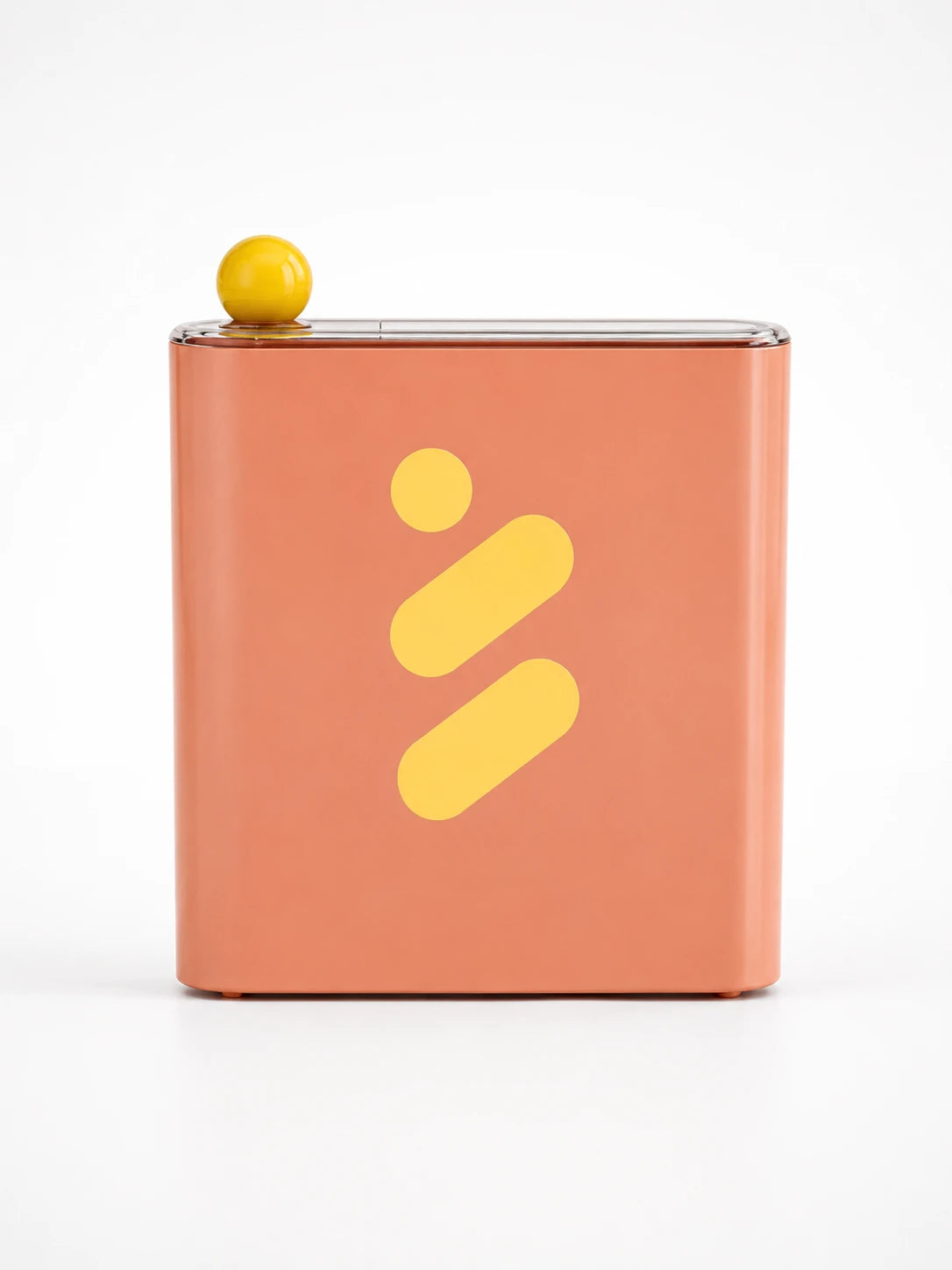 honey orange sheet mask storage box with a clear lid and a yellow ball knob on a white background