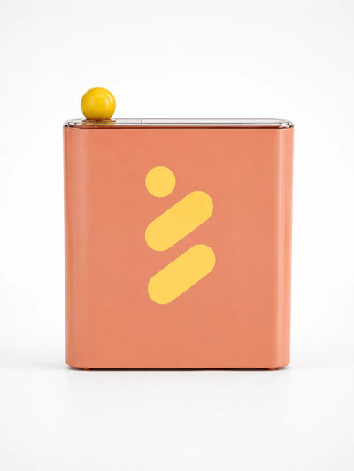 honey orange sheet mask storage box with a clear lid and a yellow ball knob on a white background