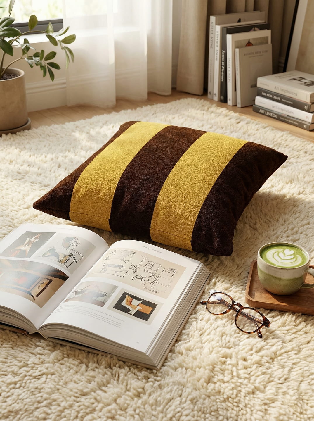 French Green Bauhaus-Style Sofa Pillow – Moran Velvet Decorative Cushion