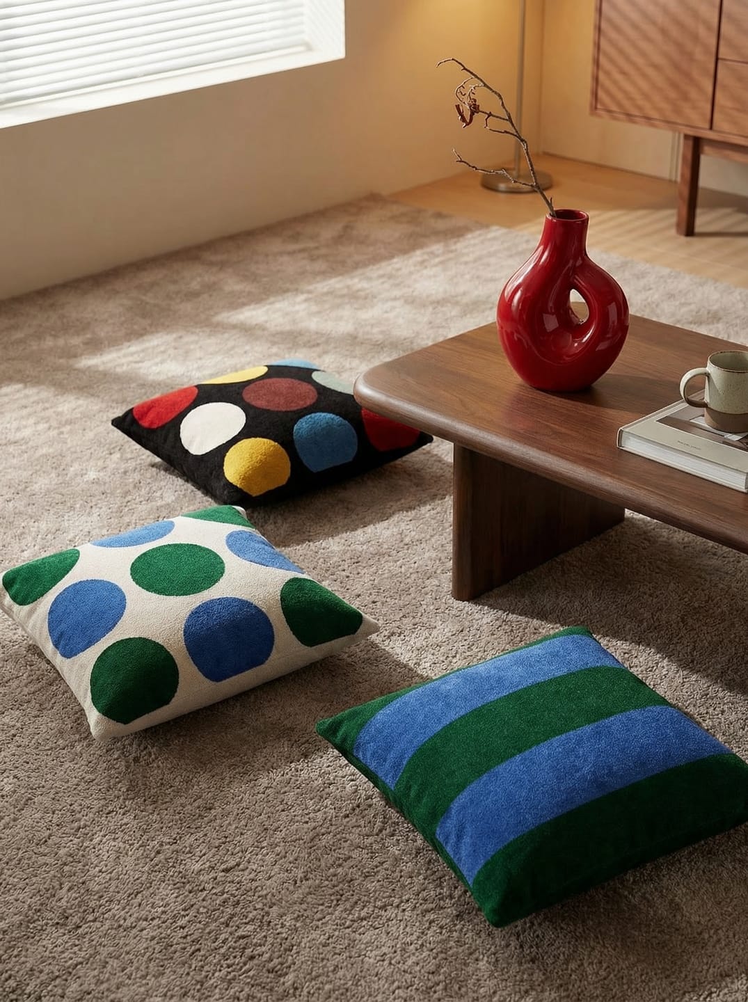 French Green Bauhaus-Style Sofa Pillow – Moran Velvet Decorative Cushion