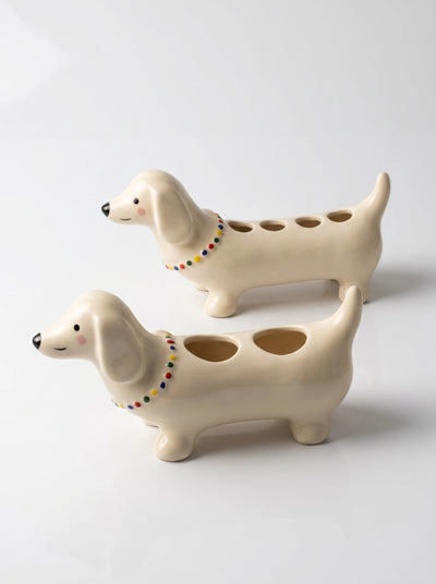 Dachshund Ceramic Toothbrush Holder: Sculptural Dopamine Decor