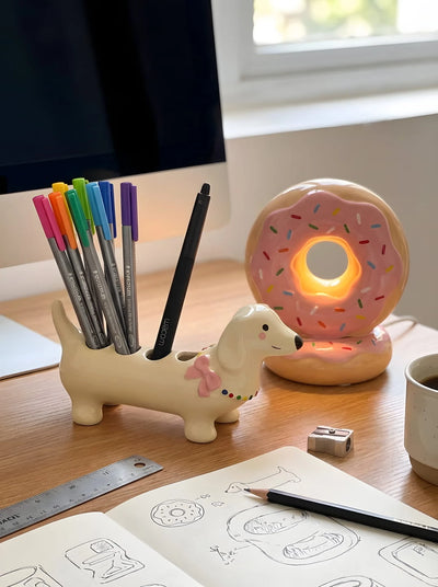Dachshund Ceramic Toothbrush Holder: Sculptural Dopamine Decor