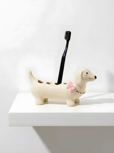 Dachshund Ceramic Toothbrush Holder – 2-4-Compartment Bathroom Organizer
