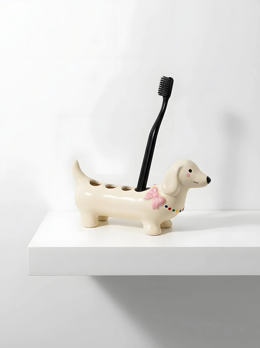 Dachshund Ceramic Toothbrush Holder: Sculptural Dopamine Decor