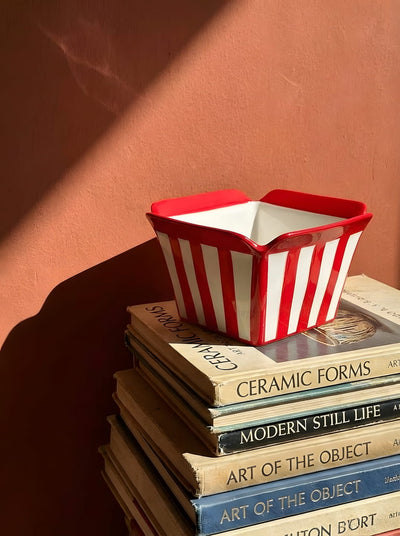 Underglaze-Painted Ceramic Bowl – Square Decorative Serveware