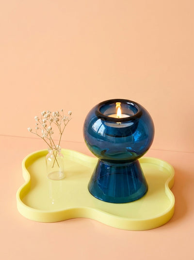 Blue Glass Candle Holder – Reversible Sculptural Vase