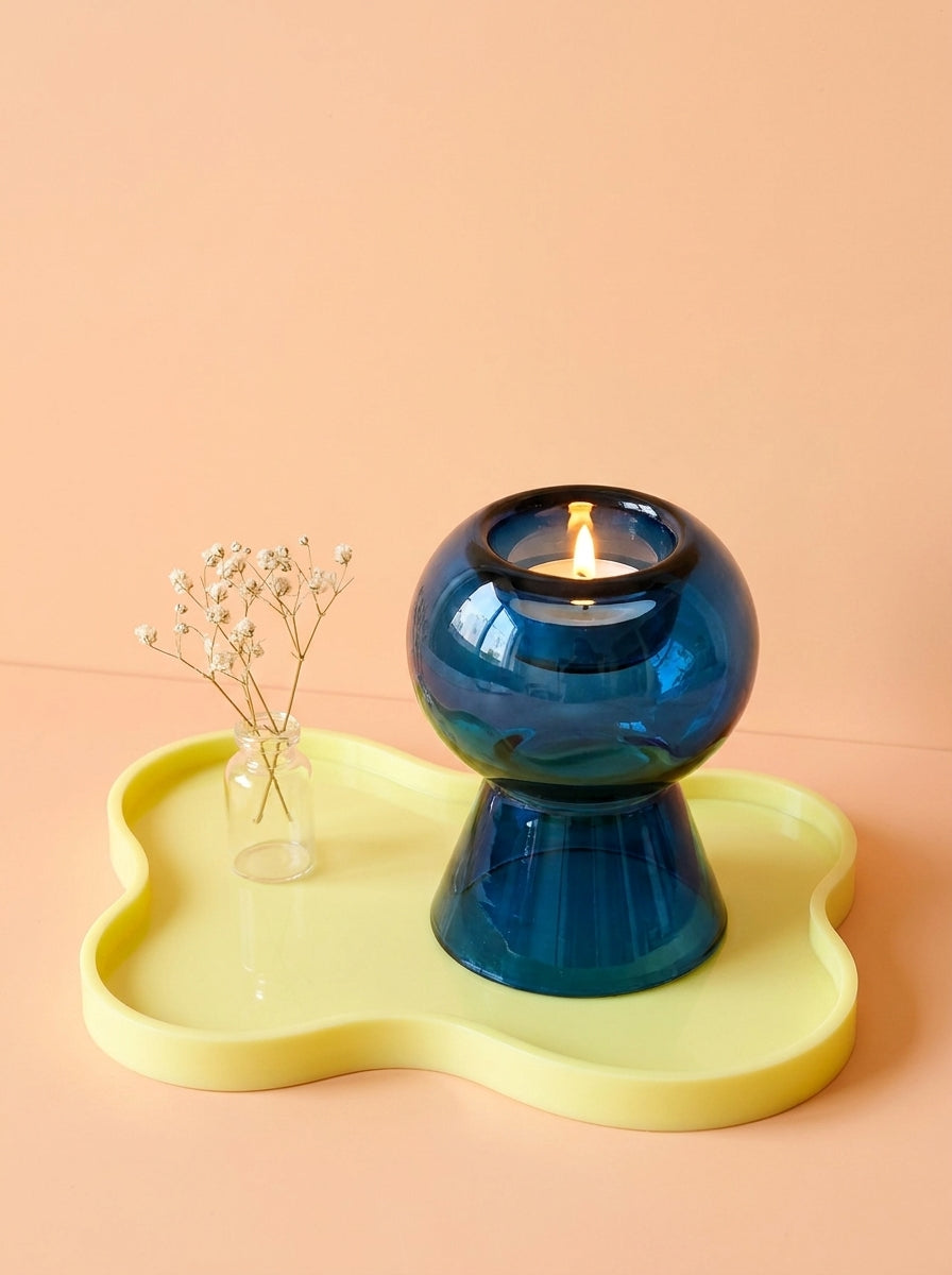 Blue Glass Candle Holder – Reversible Sculptural Vase