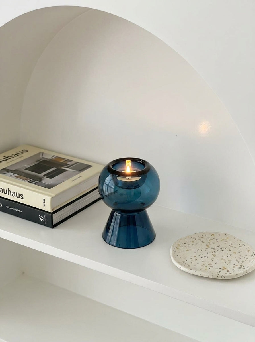 Blue Glass Candle Holder – Reversible Sculptural Vase