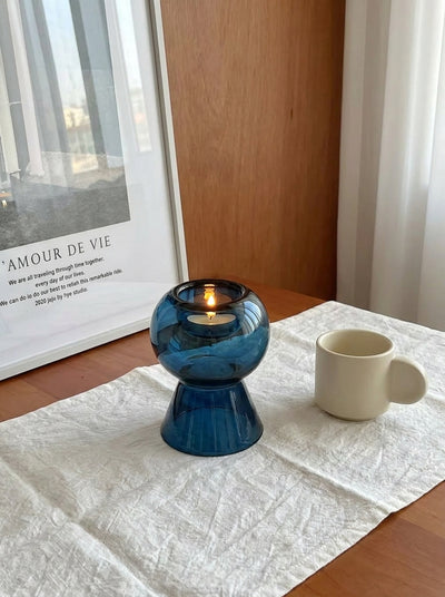 Blue Glass Candle Holder – Reversible Sculptural Vase