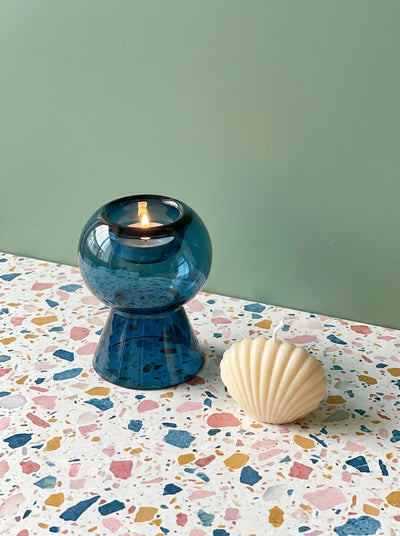 Blue Glass Candle Holder – Reversible Sculptural Vase