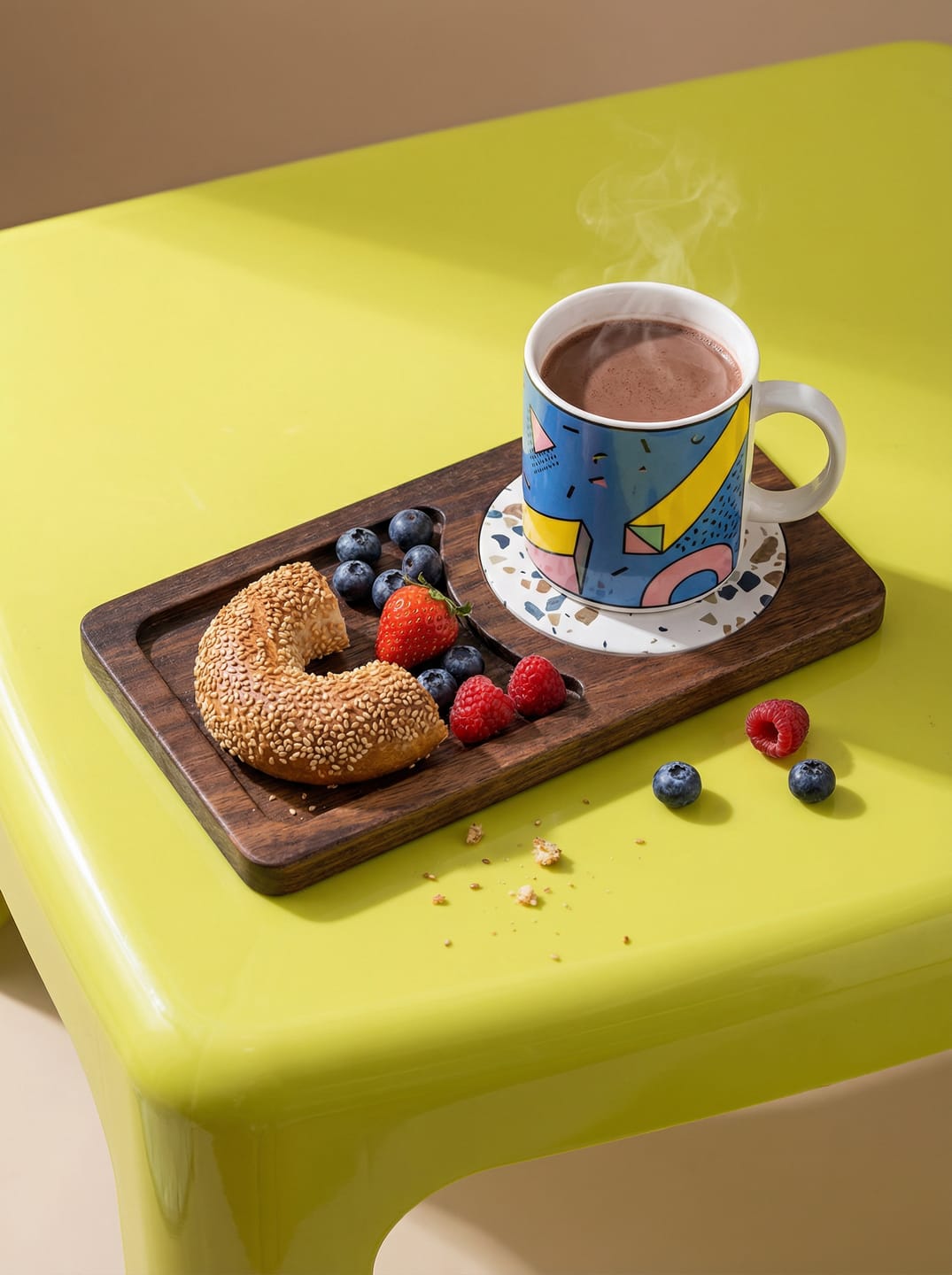 Acacia Wood Coffee Tray – Serving Platter with Detachable Ceramic Coaster