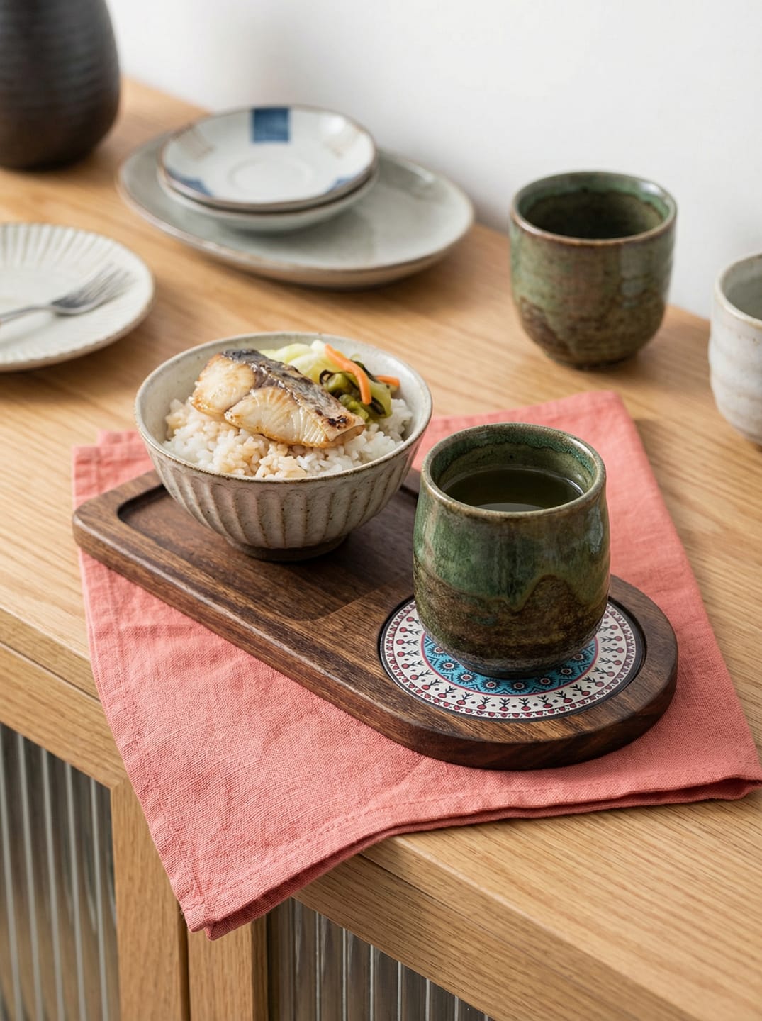 Acacia Wood Coffee Tray – Serving Platter with Detachable Ceramic Coaster
