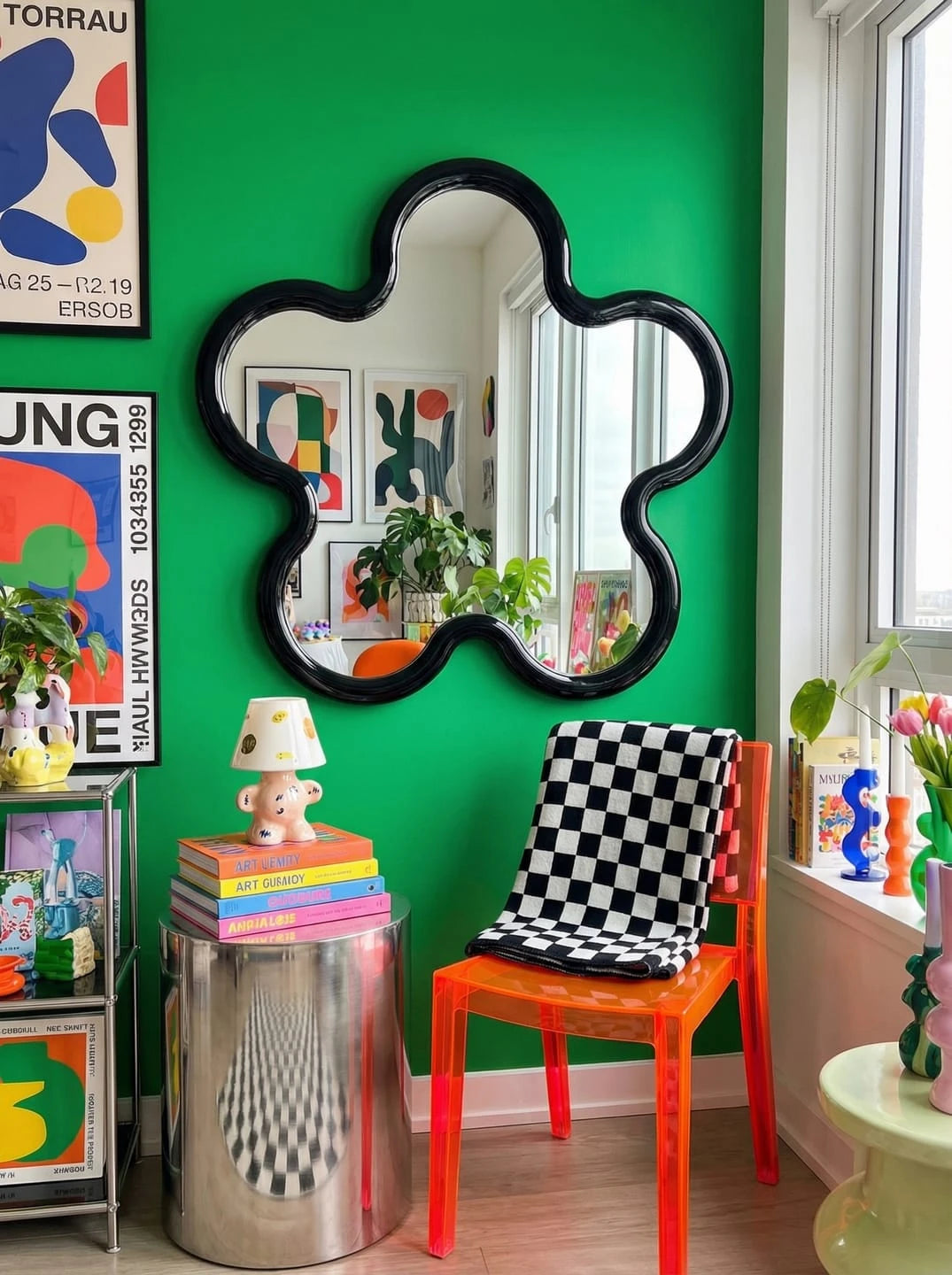 Bauhaus-Inspired Floral Wall Mirror: Sculptural Dopamine Decor Accent