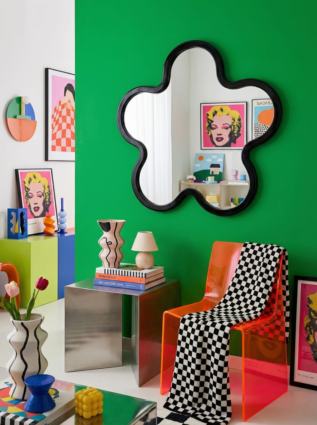 Bauhaus-Inspired Floral Wall Mirror – Statement Decor Piece
