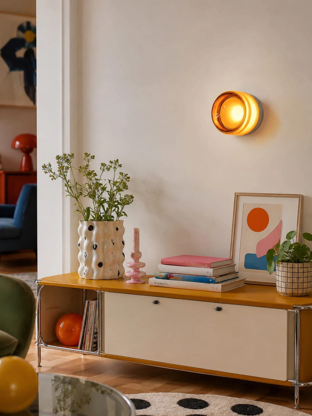 close-up of the amber acrylic wall lamp
