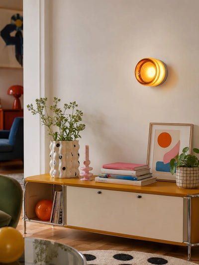 close-up of the amber acrylic wall lamp