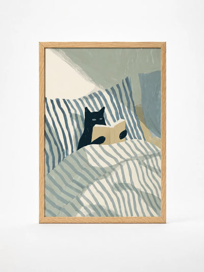 Black Cat Wall Art – Waterproof Canvas Reading Print