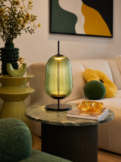 Nordic Ribbed Glass Table Lamp — Dopamine Decor Mood Lighting