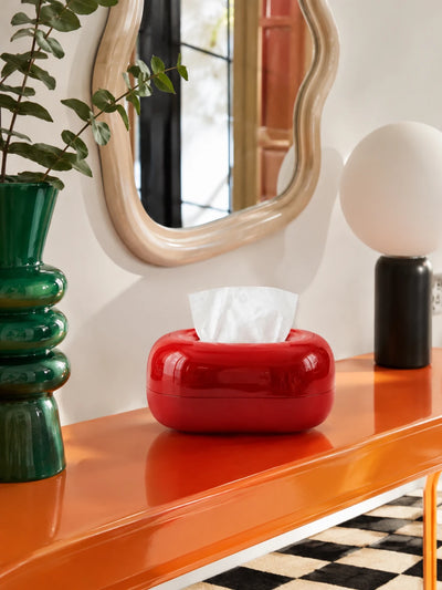 High-Gloss Red Ceramic Tissue Box Cover | Sculptural Organic Form