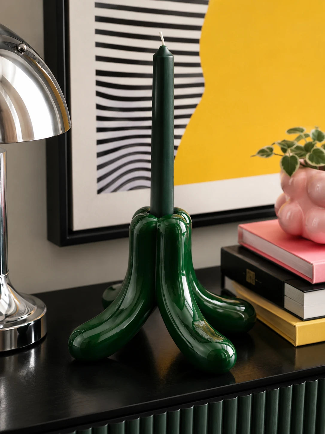 Glazed Ceramic Candle Holder: Wide-Base Taper Stand