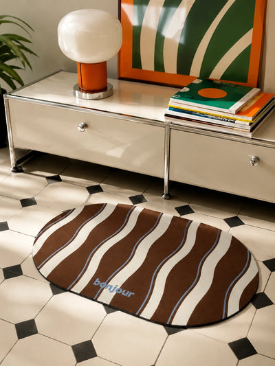 Retro Striped Diatom Mud Bath Mat | Quick-Dry Absorbent Rug