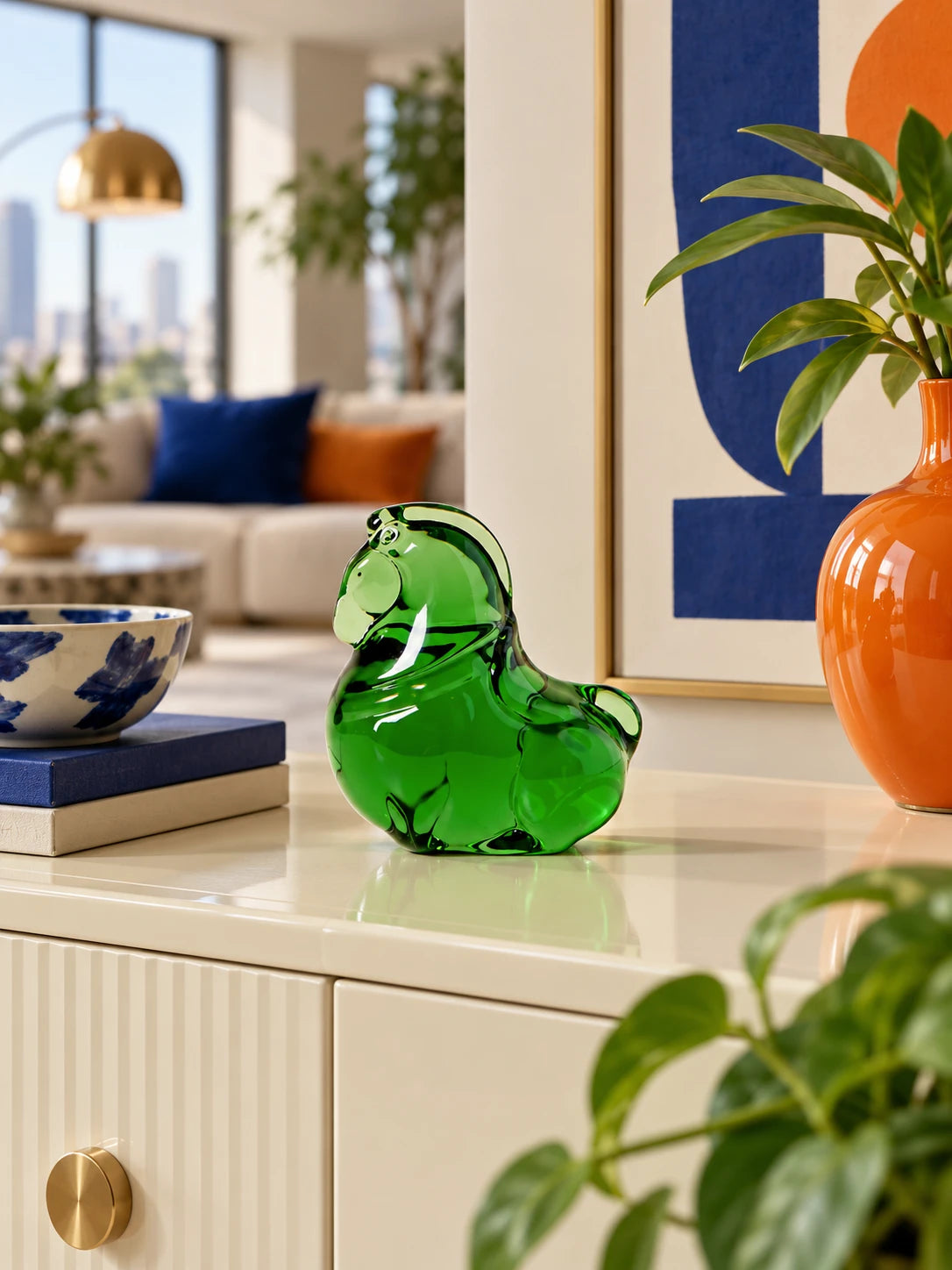 Translucent glazed pony catching the light on a display surface