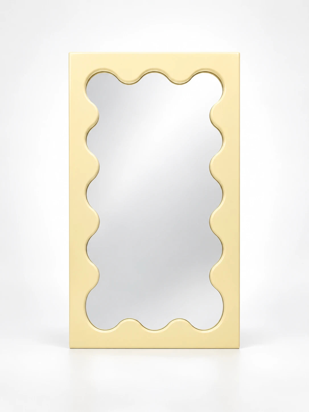 
Milk white solid wood vanity mirror with wavy inner frame in a warm cream tone