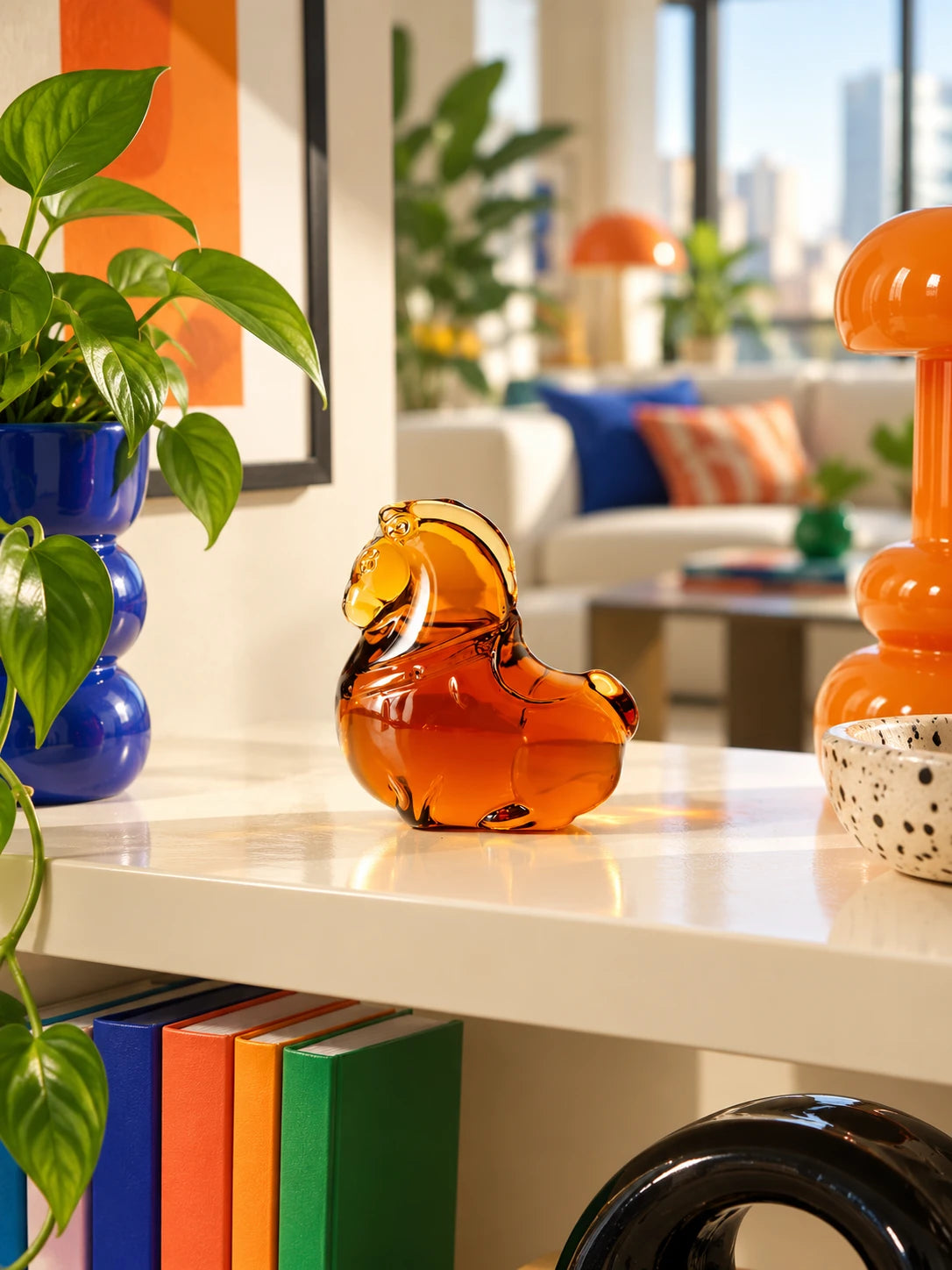 Candy-glazed pony ornament in a styled shelf scene