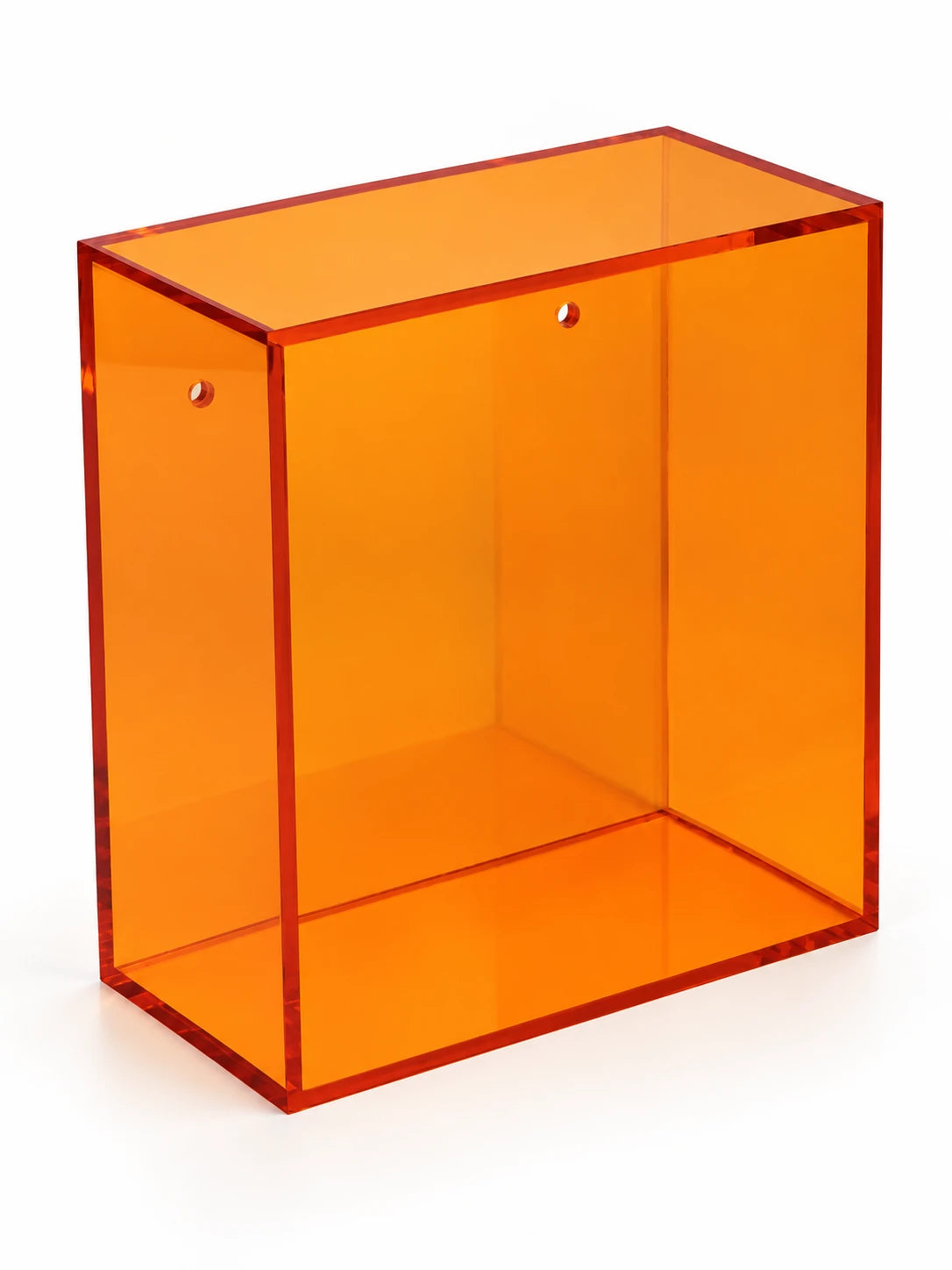 
orange tinted acrylic wall display box, studio view