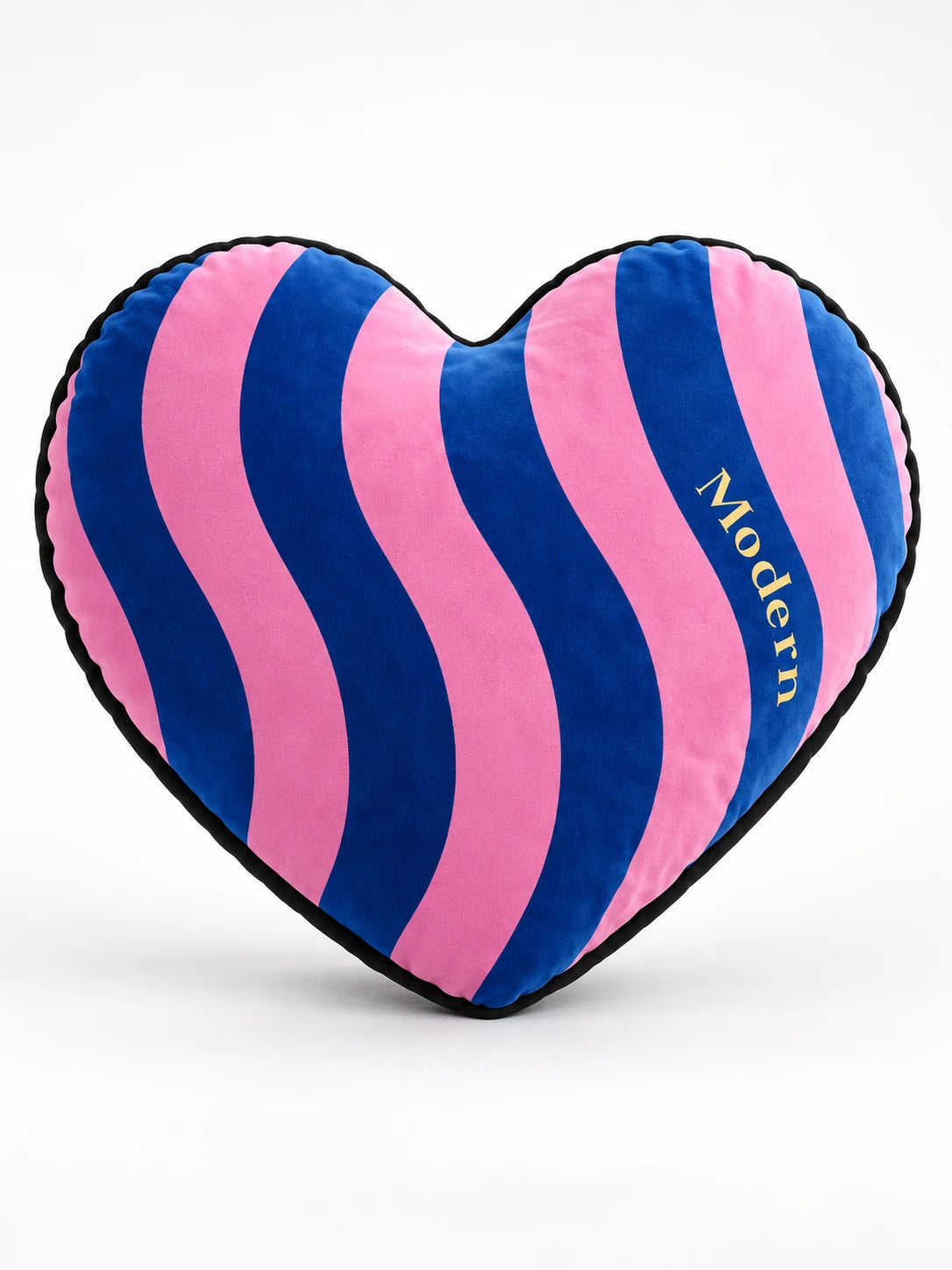 
Royal blue and pink wavy striped heart throw pillow, studio shot