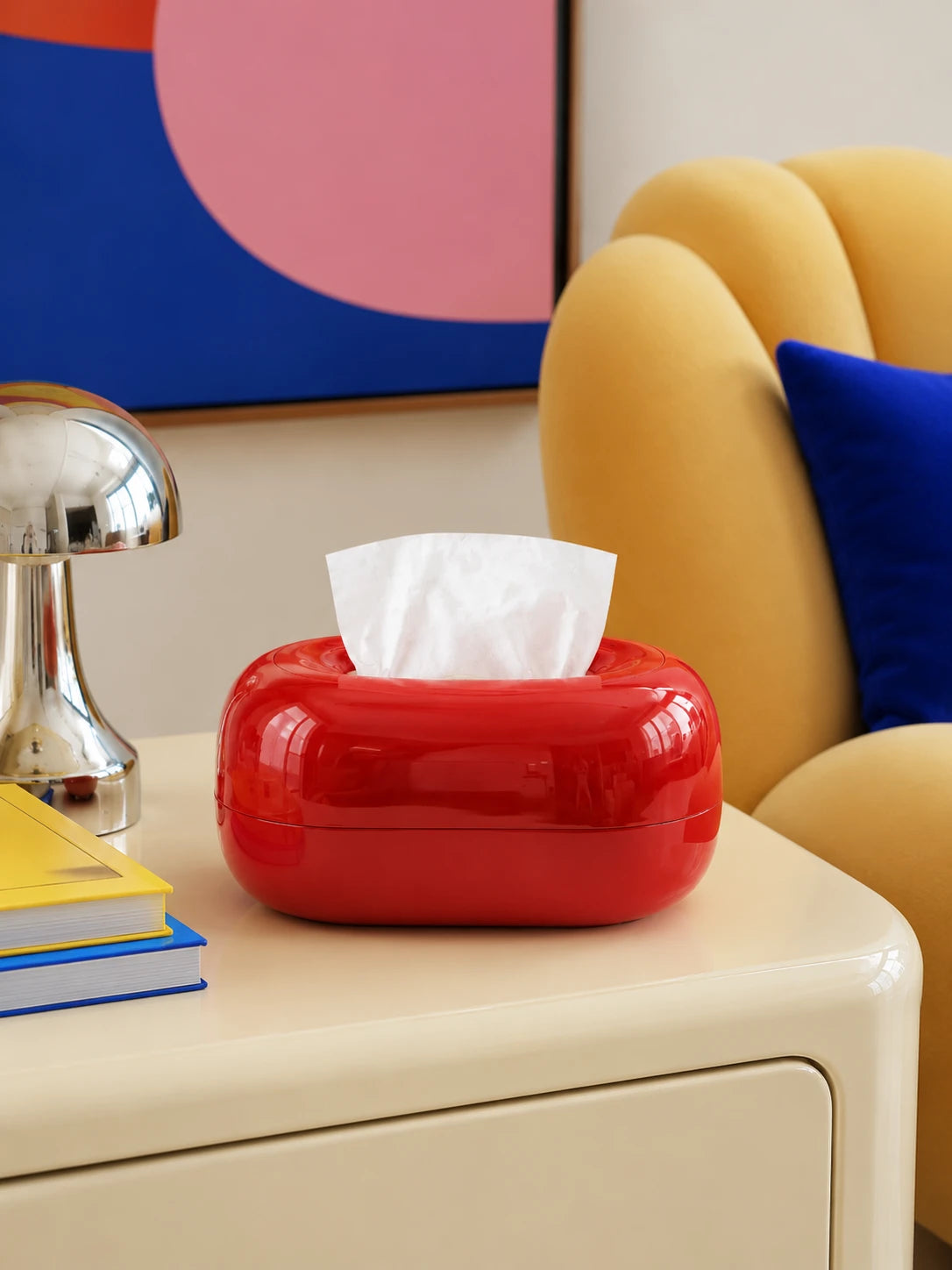 High-Gloss Red Ceramic Tissue Box Cover | Sculptural Organic Form