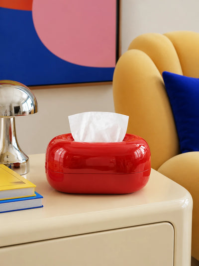 High-Gloss Red Ceramic Tissue Box Cover | Sculptural Organic Form