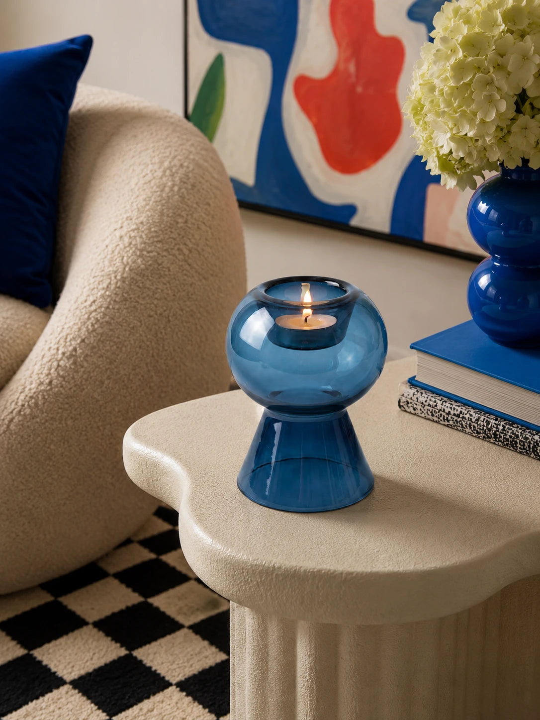 Reversible Blue Glass Taper Candle Holder & Bud Vase