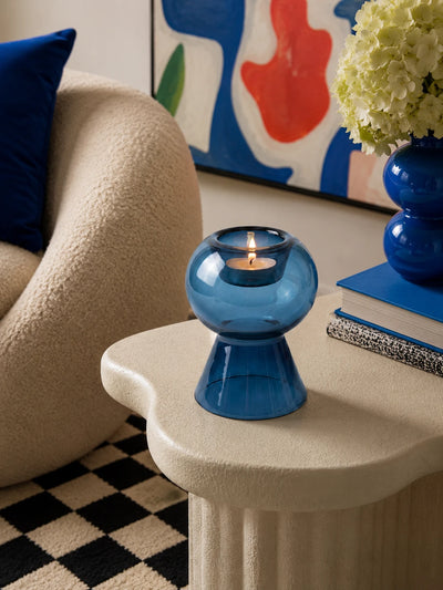 Reversible Blue Glass Taper Candle Holder & Bud Vase